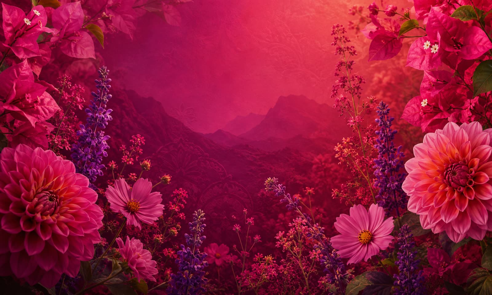 Flores tropicales sobre un valle de selva